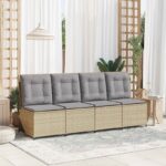 vidaXL Záhradná pohovka s vankúšom Béžová Poly ratan