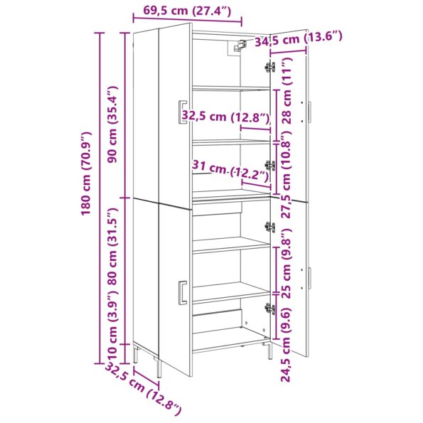 vidaXL Highboard Čierny dub 69.5 x 34 x 180 cm Kompozitné drevo – Obrázok 11