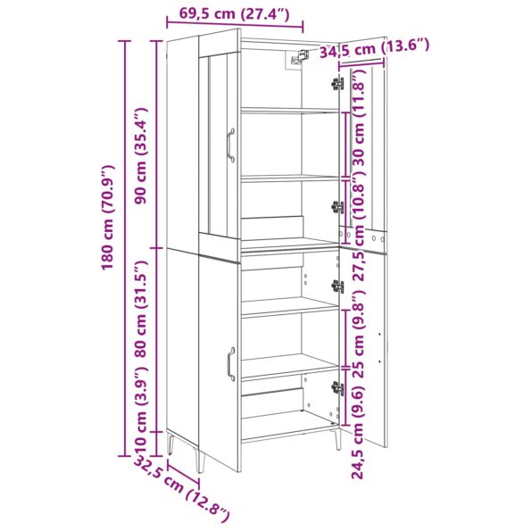 vidaXL Highboard 2 pcs Čierny dub 69.5 x 34 x 180 cm Kompozitné drevo – Obrázok 11