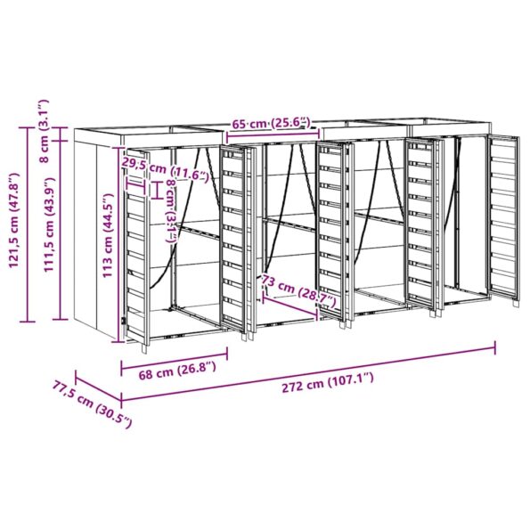 vidaXL Úložisko na 3 koše Wheelie Antracit 340 x 77.5 x 115.5 cm Oceľ – Obrázok 12