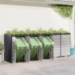 vidaXL Úložisko na 3 koše Wheelie Antracit 340 x 77.5 x 115.5 cm Oceľ – Obrázok 4