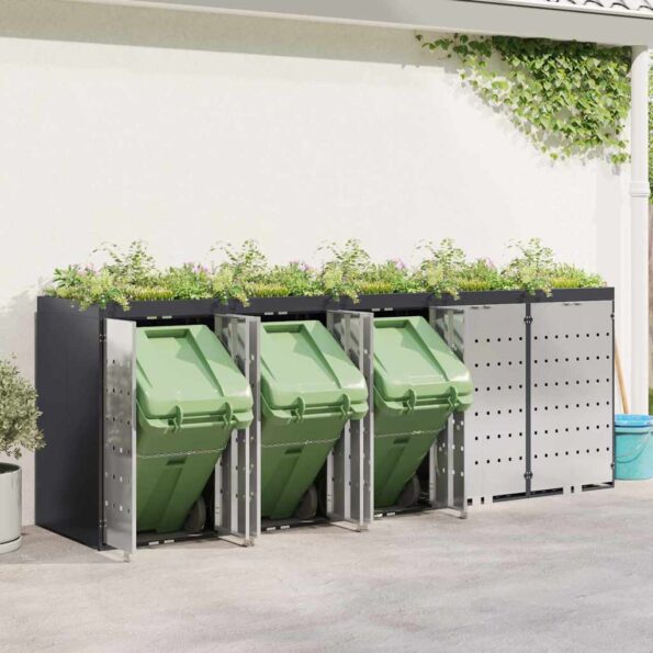 vidaXL Úložisko na 3 koše Wheelie Antracit 340 x 77.5 x 115.5 cm Oceľ – Obrázok 4