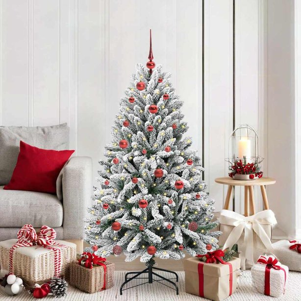 3395739_1.jpg vidaXL Umelý vianočný stromček Zelená a biela 150 cm PVC a kov – Obrázok 1