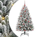 vidaXL Umelý vianočný stromček Zelená a biela 150 cm PVC a kov – Obrázok 2