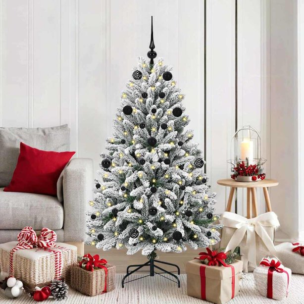 3395740_1.jpg vidaXL Umelý vianočný stromček Zelená a biela 150 cm PVC a kov – Obrázok 1