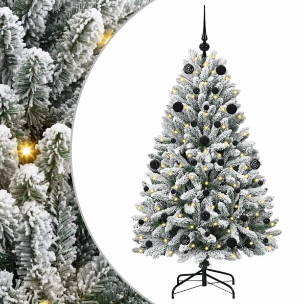vidaXL Umelý vianočný stromček Zelená a biela 150 cm PVC a kov – Obrázok 2