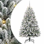 vidaXL Umelý vianočný stromček Zelená a biela 150 cm PVC a kov