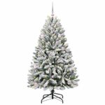 vidaXL Umelý vianočný stromček Zelená a biela 150 cm PVC a kov – Obrázok 2