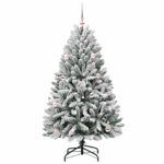 vidaXL Umelý vianočný stromček Zelená a biela 150 cm PVC a kov – Obrázok 3