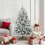 vidaXL Umelý vianočný stromček Zelená a biela 150 cm PVC a kov
