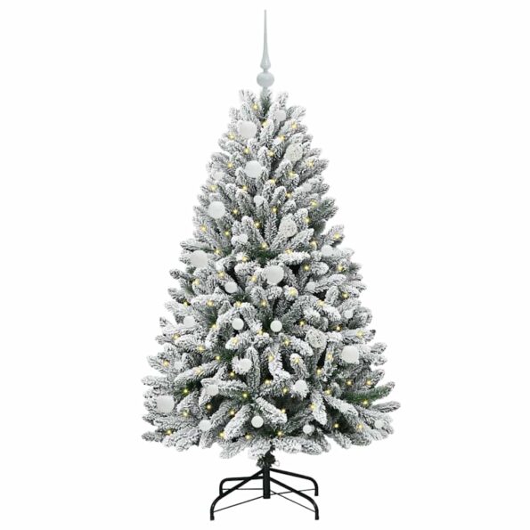 vidaXL Umelý vianočný stromček Zelená a biela 150 cm PVC a kov – Obrázok 3
