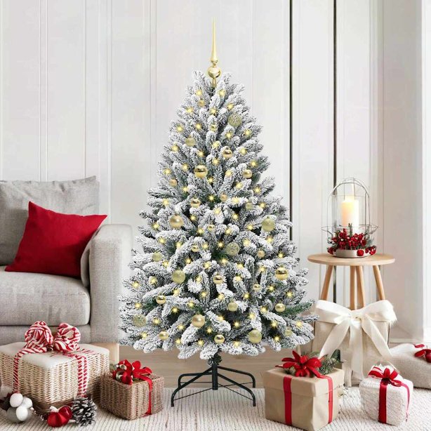 3395743_1.jpg vidaXL Umelý vianočný stromček Zelená a biela 150 cm PVC a kov – Obrázok 1