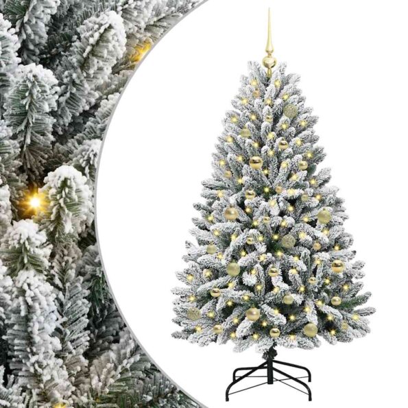 vidaXL Umelý vianočný stromček Zelená a biela 150 cm PVC a kov – Obrázok 2