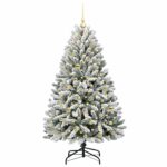 vidaXL Umelý vianočný stromček Zelená a biela 150 cm PVC a kov – Obrázok 3