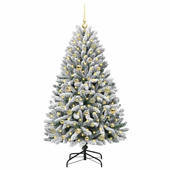 vidaXL Umelý vianočný stromček Zelená a biela 150 cm PVC a kov – Obrázok 3