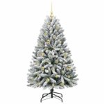 vidaXL Umelý vianočný stromček Zelená a biela 150 cm PVC a kov – Obrázok 4