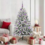 vidaXL Umelý vianočný stromček Zelená a biela 150 cm PVC a kov