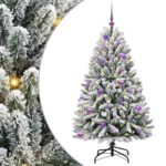 vidaXL Umelý vianočný stromček Zelená a biela 150 cm PVC a kov – Obrázok 2