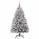 vidaXL Umelý vianočný stromček Zelená a biela 150 cm PVC a kov – Obrázok 3