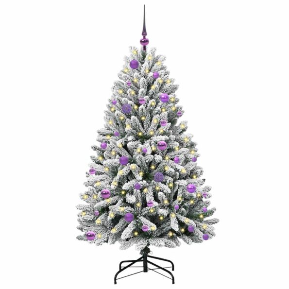 vidaXL Umelý vianočný stromček Zelená a biela 150 cm PVC a kov – Obrázok 3