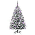 vidaXL Umelý vianočný stromček Zelená a biela 150 cm PVC a kov – Obrázok 4