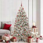 vidaXL Umelý vianočný stromček Zelená a biela 180 cm PVC a kov