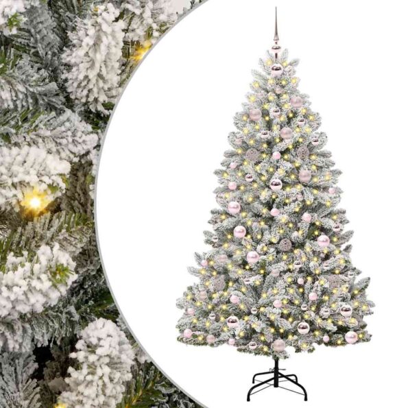 vidaXL Umelý vianočný stromček Zelená a biela 180 cm PVC a kov – Obrázok 2