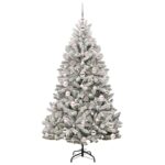 vidaXL Umelý vianočný stromček Zelená a biela 180 cm PVC a kov – Obrázok 4