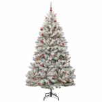 vidaXL Umelý vianočný stromček Zelená a biela 210 cm PVC a kov – Obrázok 2