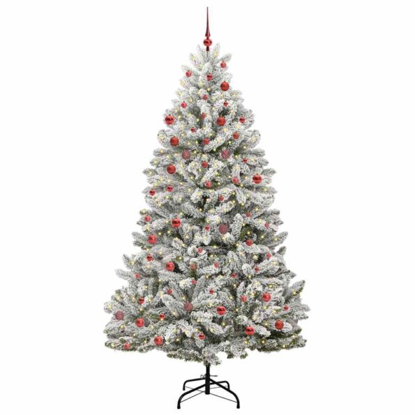 vidaXL Umelý vianočný stromček Zelená a biela 210 cm PVC a kov – Obrázok 2
