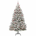 vidaXL Umelý vianočný stromček Zelená a biela 210 cm PVC a kov – Obrázok 3