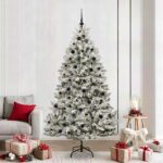 vidaXL Umelý vianočný stromček Zelená a biela 210 cm PVC a kov
