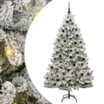 vidaXL Umelý vianočný stromček Zelená a biela 210 cm PVC a kov – Obrázok 2