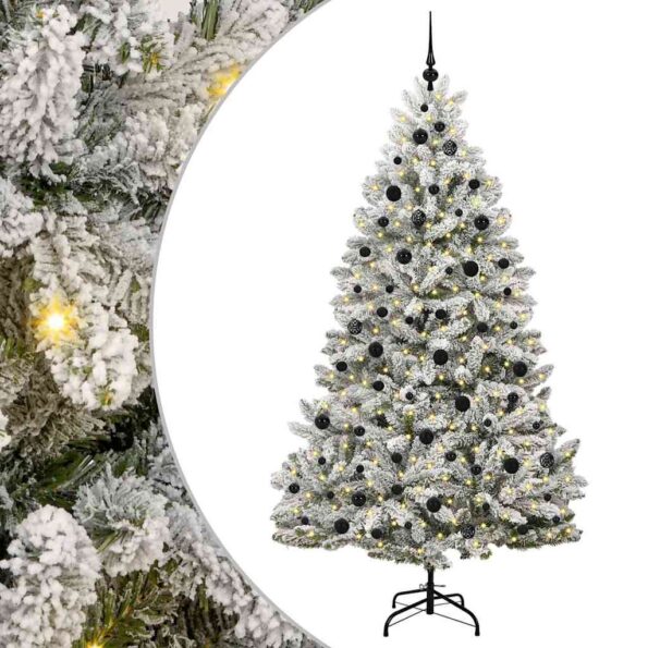 vidaXL Umelý vianočný stromček Zelená a biela 210 cm PVC a kov – Obrázok 2
