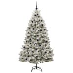 vidaXL Umelý vianočný stromček Zelená a biela 210 cm PVC a kov – Obrázok 3