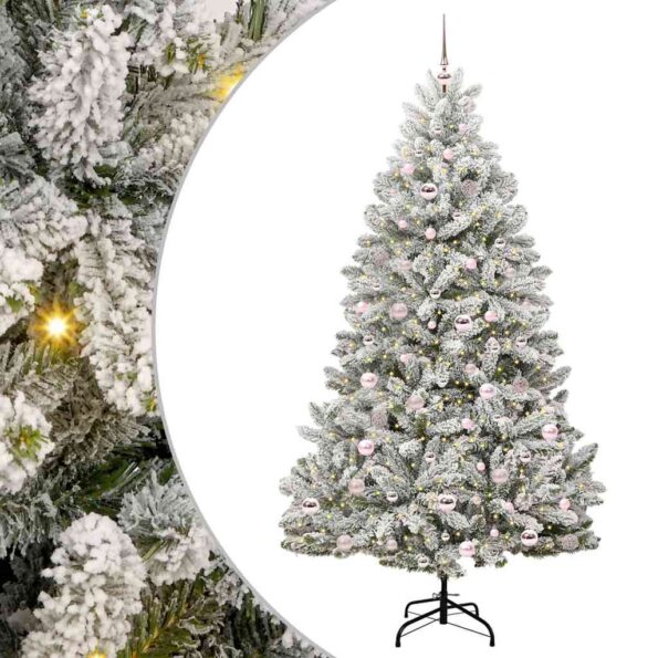 vidaXL Umelý vianočný stromček Zelená a biela 210 cm PVC a kov – Obrázok 2