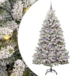 vidaXL Umelý vianočný stromček Zelená a biela 210 cm PVC a kov – Obrázok 2