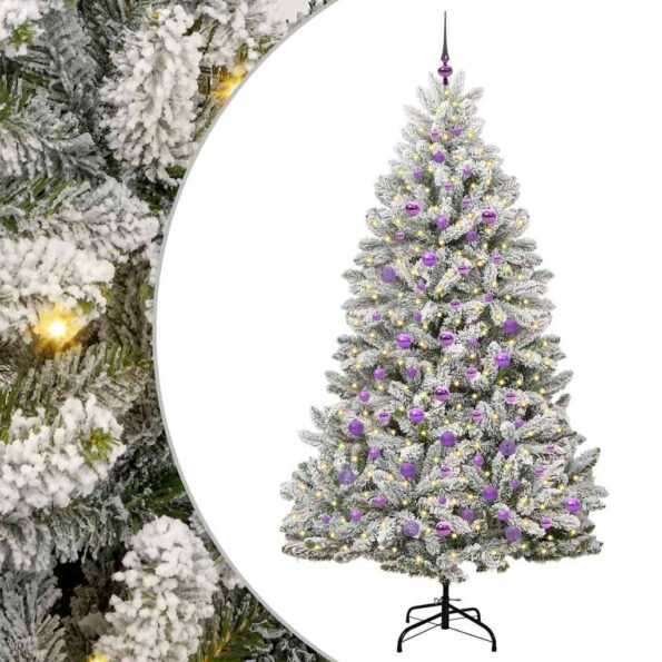 vidaXL Umelý vianočný stromček Zelená a biela 210 cm PVC a kov – Obrázok 2