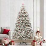 vidaXL Umelý vianočný stromček Zelená a biela 240 cm PVC a kov