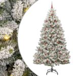 vidaXL Umelý vianočný stromček Zelená a biela 240 cm PVC a kov – Obrázok 2