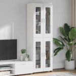 vidaXL Highboard FLORIN Biela 60 x 35 x 182 cm Kompozitné drevo