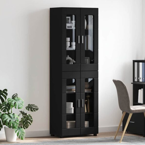 vidaXL Highboard FLORIN Čierna 60 x 35 x 182 cm Kompozitné drevo – Obrázok 4
