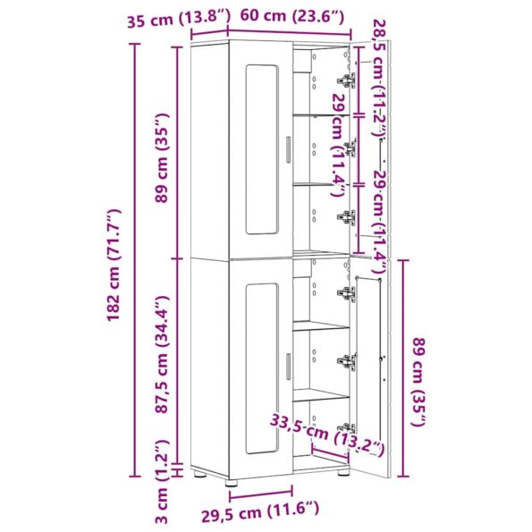 vidaXL Highboard Sivý Sonoma 60 x 35 x 182 cm Kompozitné drevo – Obrázok 12