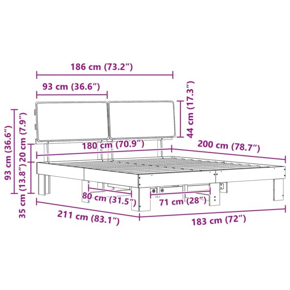 vidaXL Rám postele s čalúneným čelom Sivohnedá 180 x 200 cm – Obrázok 11