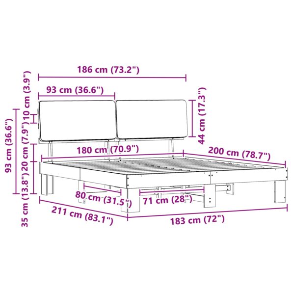vidaXL Rám postele s čalúneným čelom Čierna 180 x 200 cm – Obrázok 11