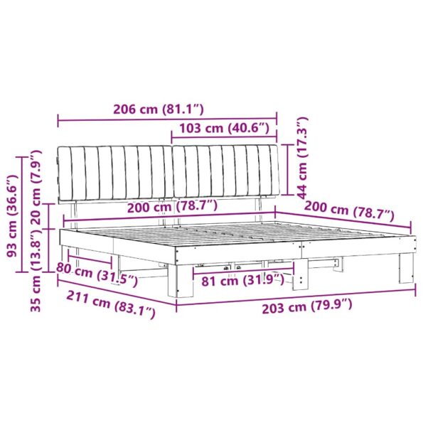 vidaXL Rám postele s čalúneným čelom Tmavo šedá 200 x 200 cm – Obrázok 11