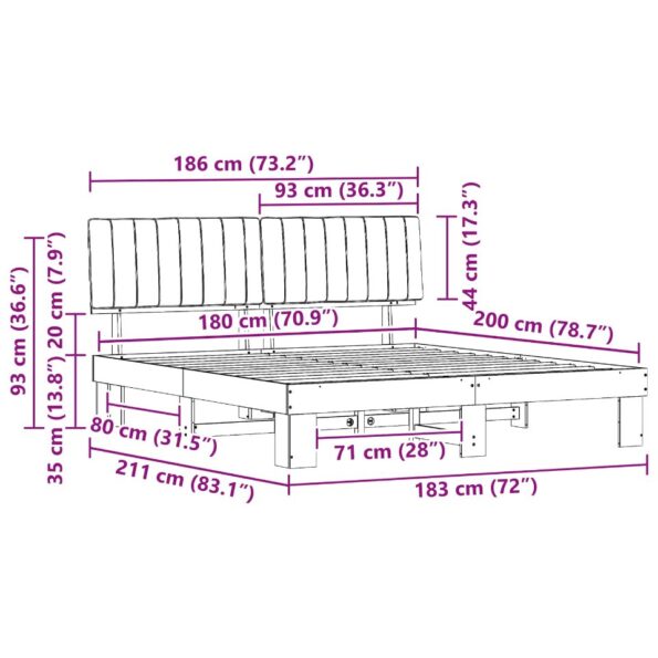 vidaXL Rám postele s čalúneným čelom Svetlosivá 180 x 200 cm – Obrázok 11