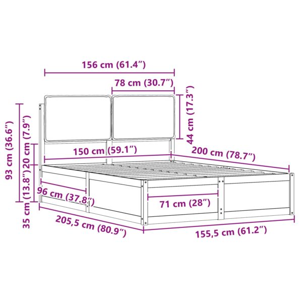 vidaXL Rám postele s čalúneným čelom Čierna 150 x 200 cm – Obrázok 11