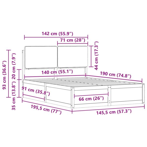 vidaXL Rám postele s čalúneným čelom Tmavo šedá 140 x 190 cm – Obrázok 11