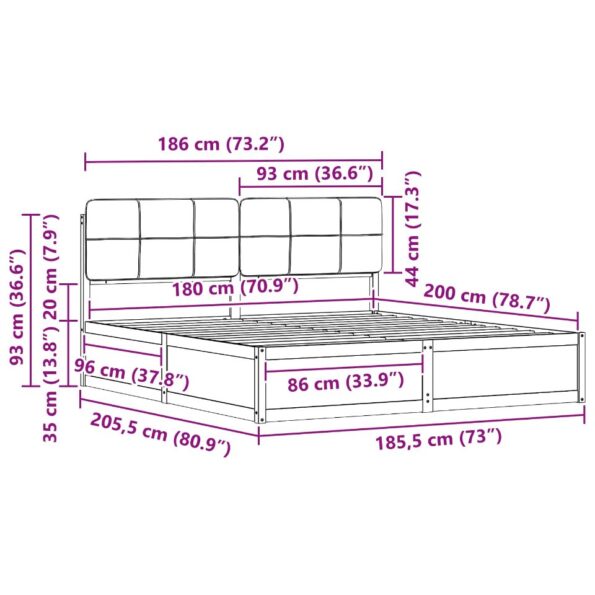 vidaXL Rám postele s čalúneným čelom Čierna 180 x 200 cm – Obrázok 11